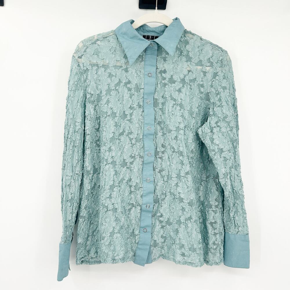 INC International Concepts Womens Y2K Fairycore Sheer Lace‎ Snap Shirt Size 1X